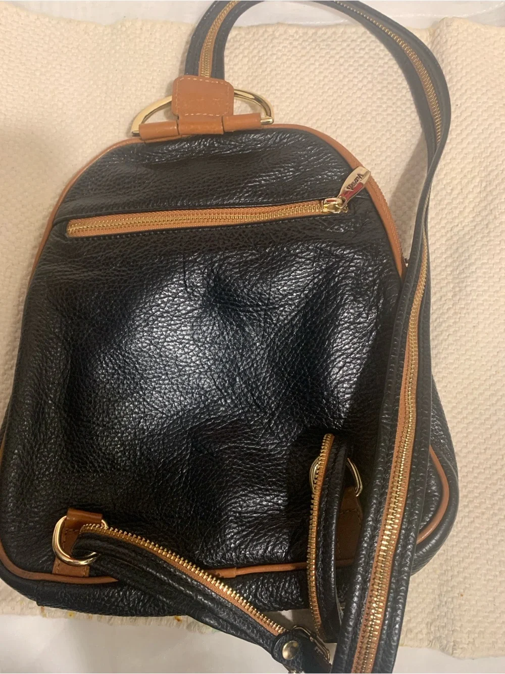 New Petite Black and Brown Leather Backpack Sling Bag